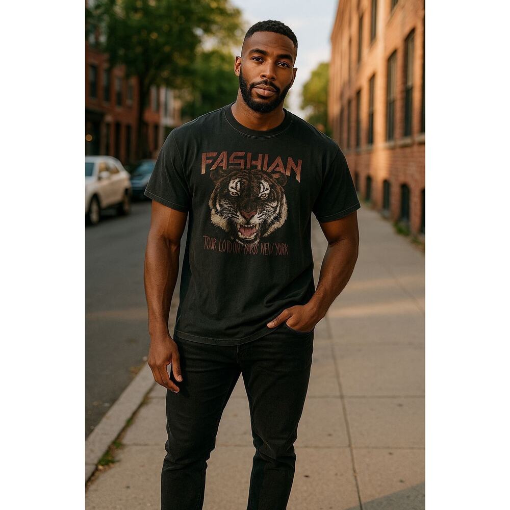 Fashion Nova Shirt Adult‎ 1X Black Short Sleeve Tiger Tour Logo Men's